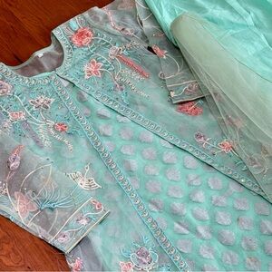 Embroidered Aqua Dress with Floral Details